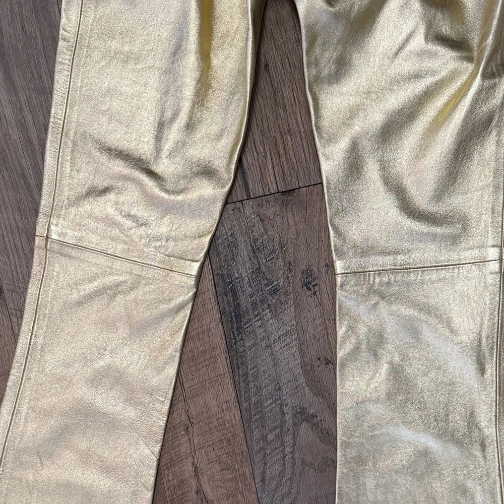 Lamb Leather Gold Flare Pants - Picture 6 of 13